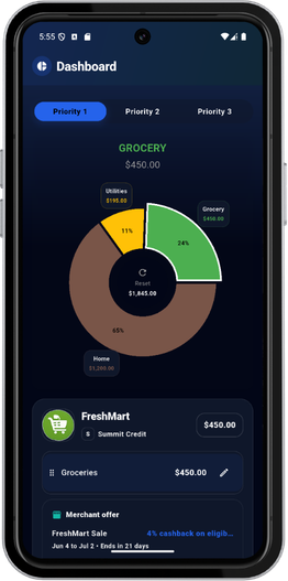 Asenzo Budget Planner dashboard screen
