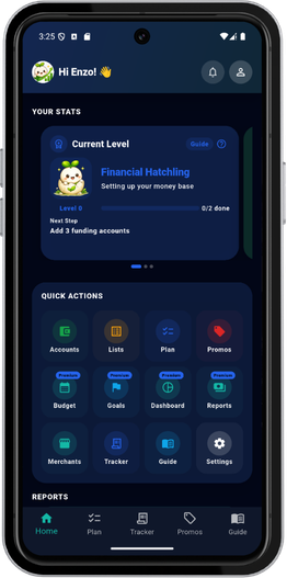 Asenzo Budget Planner mobile application home screen