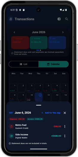 Asenzo Budget Planner tracker screen